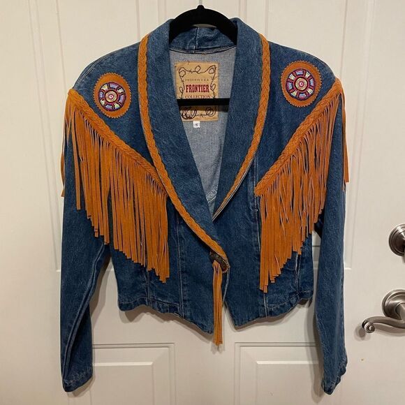 Phoenix USA Frontier Collection Jean Jacket With Leather Fringe - Size Small - Picture 1 of 13